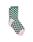 Damensocken kariert grün/rosa, One Size 36-40