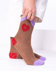 Damensocken Herzchen braun/rot/violett, One Size 36-40