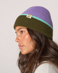 Wollmütze - violett-khaki-minzgrün, One Size