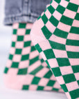 Damensocken kariert grün/rosa, One Size 36-40