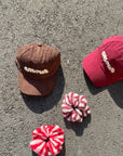 Haargummi gestrickt Streifen rosa-rot