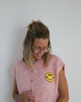 ärmellose Strickweste mit Smiley rosa, One Size
