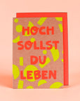 Klappkarte Hoch sollst Du leben - Geo-Muster rose/gelb/neonorange