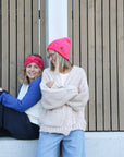 Waffelstrickpullover ecru/blau