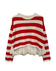 Pullover gestreift mit Spitzen rot-creme, One Size