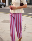 Hose gestreift rosa-lila mit weitem Bein