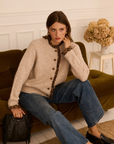 Strickjacke mit Leo-Details taupe, One Size