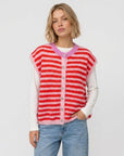 ärmellose gestreifte Strickweste, rot-rosa