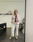 Strickjacke Leopardenmuster rohweiss/rosa One Size