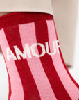 Damensocken AMOUR gestreift rot/rosa, One Size 36-40