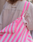 Tasche gestreift neonpink-ecru, 50x34x62 cm