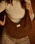 Schultertasche aus Velours/Cord camel, 43x25 cm