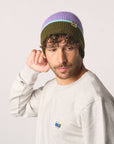 Wollmütze - violett-khaki-minzgrün, One Size