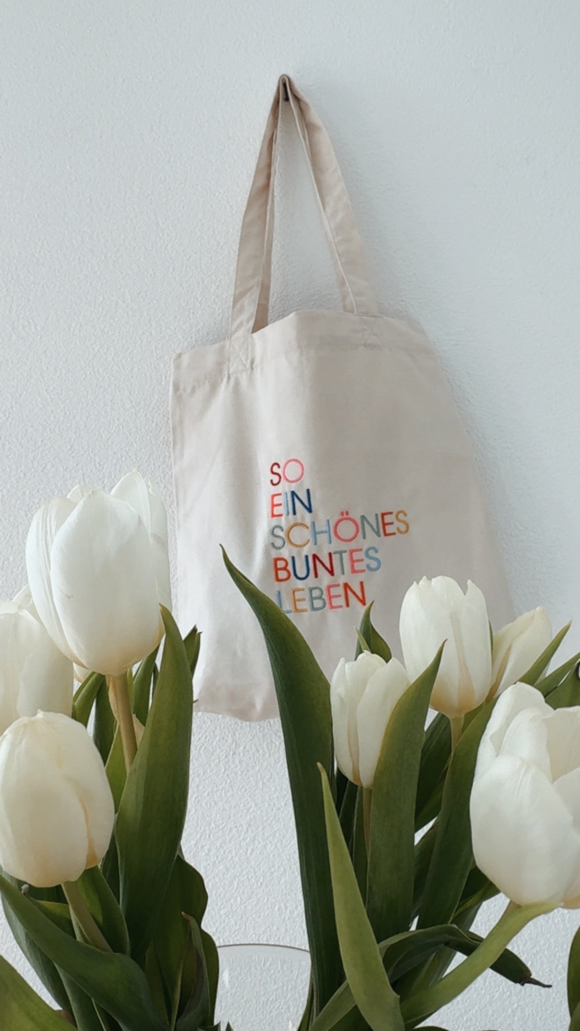 Tragetasche mit Stick buntes Leben natur, 37x40 cm