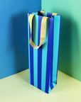 Geschenktasche für Flasche gestreift blau/mint/gelb, 12x8x37 cm