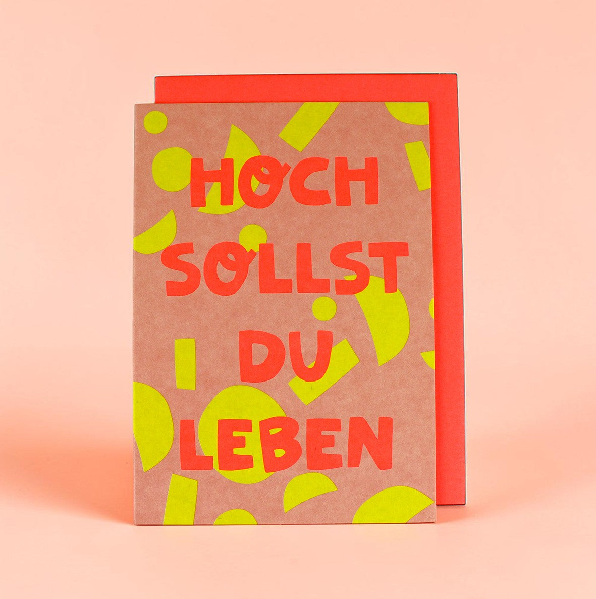 Klappkarte Hoch sollst Du leben - Geo-Muster rose/gelb/neonorange