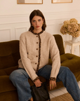 Strickjacke mit Leo-Details taupe, One Size