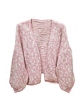 Strickjacke Leopardenmuster rohweiss/rosa One Size