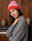 Wollmütze rosa-rot-beige, One Size