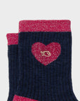Damensocken Herzchen marineblau-rot, One Size 36-40