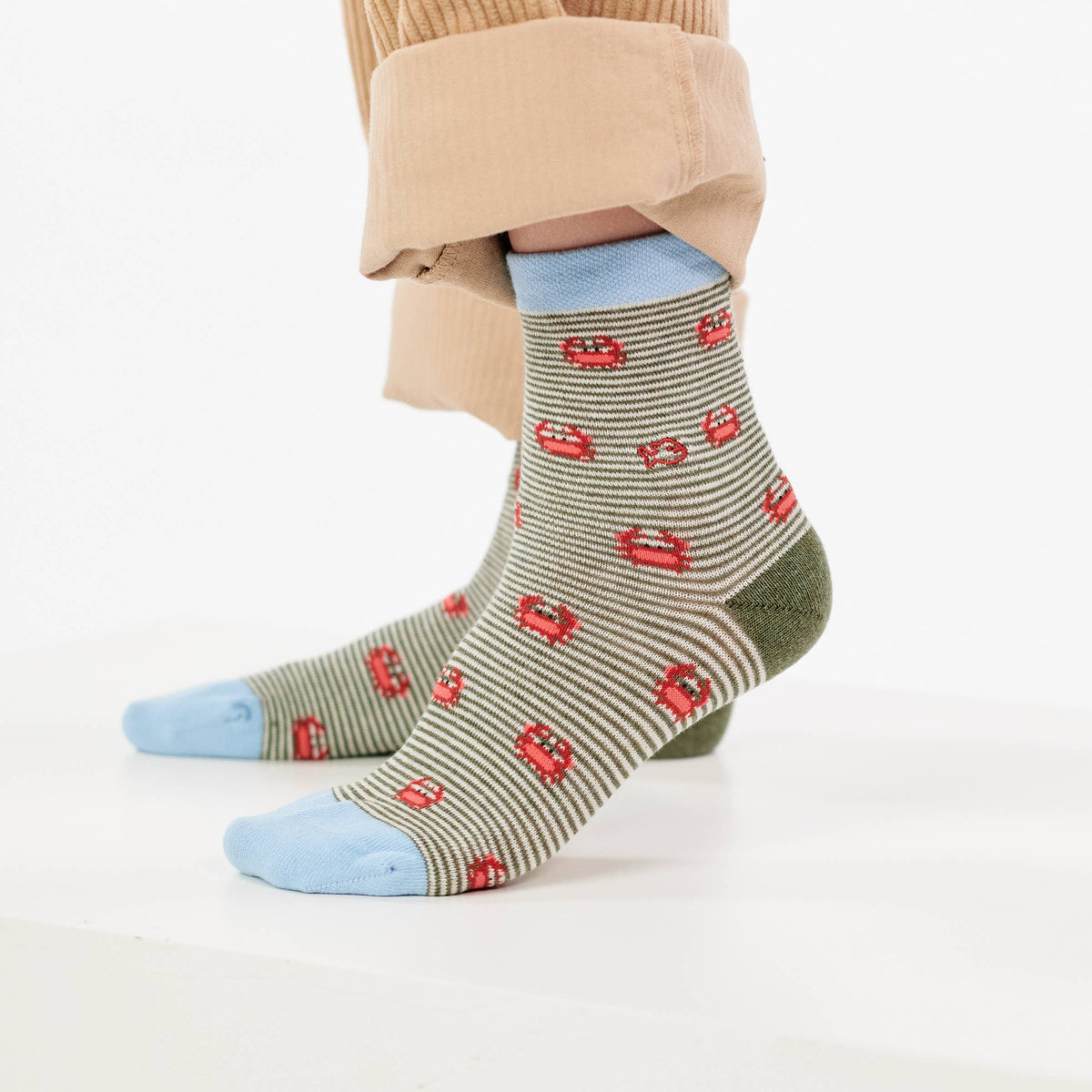 Jungensocken Krebs khaki-orange-hellblau