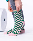 Damensocken kariert grün/rosa, One Size 36-40